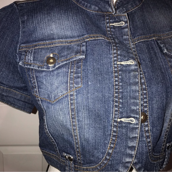 American Rag Cie Cute Denim Blue Short Sleeve Vest Jacket Size L - Picture 4 of 12